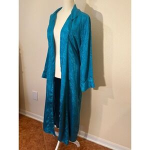 Vintage Victorias Secret Gold Label Teal Blue Satin Floral Jacquard Robe P/S